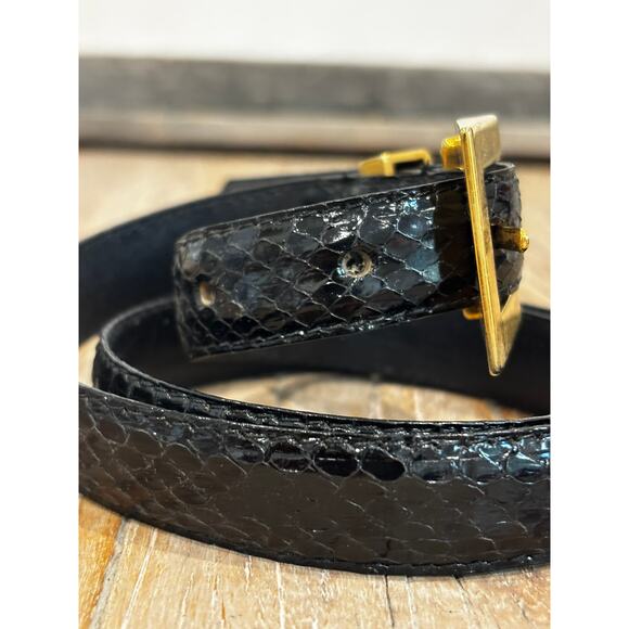 Vintage Magid Black Snakeskin Belt Gold Buckle Skinny Belt 80s 90s M main image 4